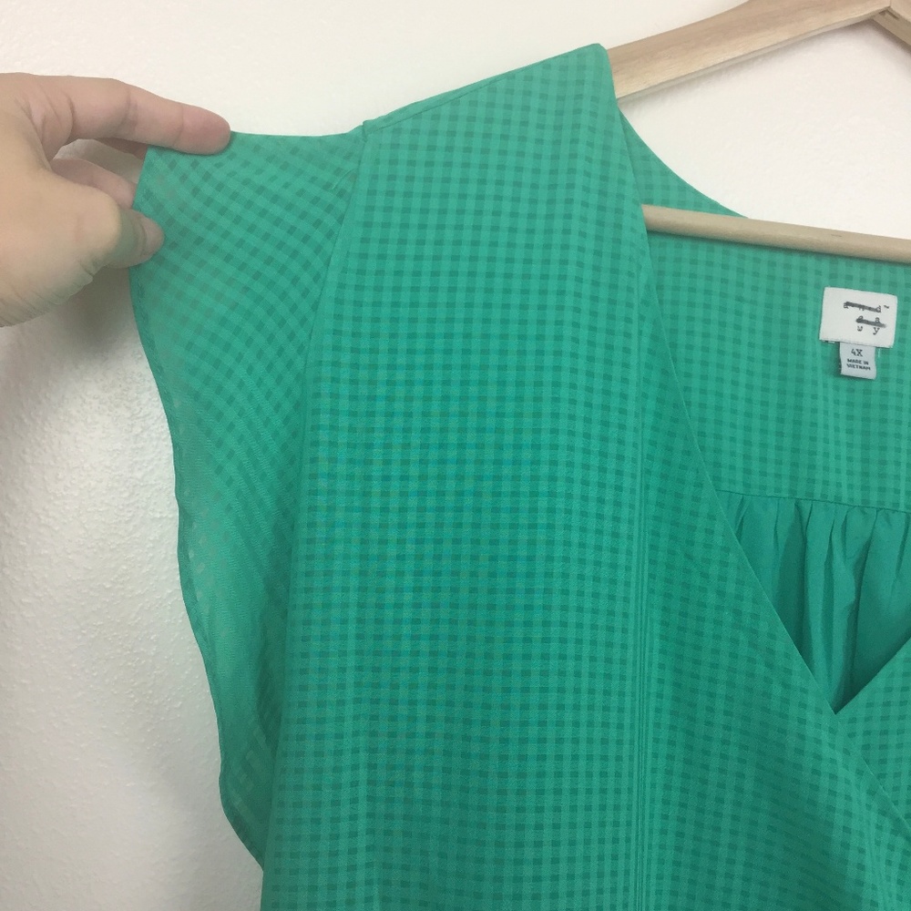 A New Day Green Checkered Faux Wrap Dress Size 4X - Picture 3 of 8